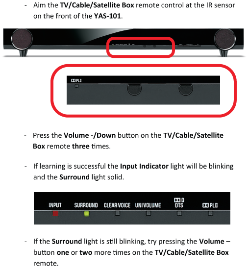 YAS-101 Programming your TV/Cable/Satellite remote to work with YAS-101